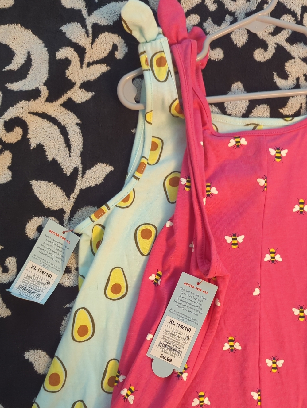 Girls' Avocado & Bee Print Tank Dresses - Pink & Light Blue